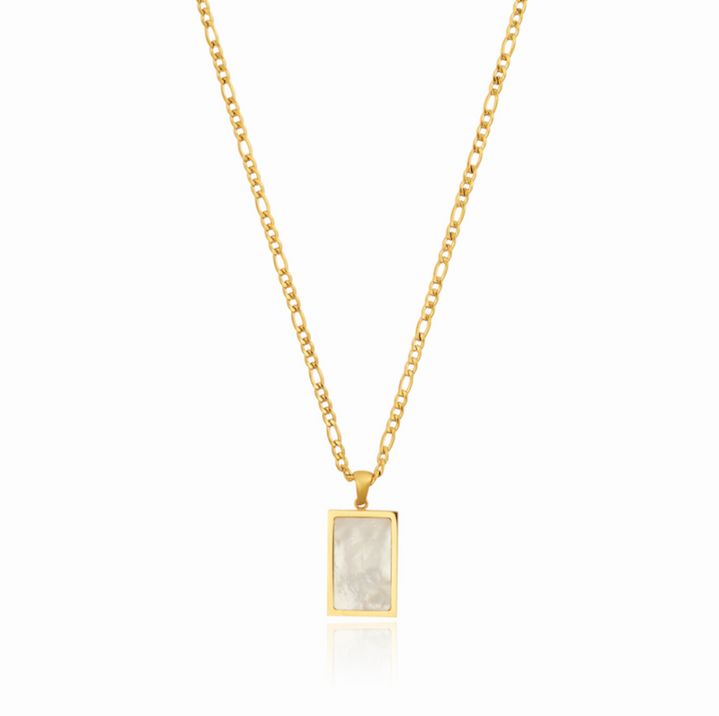 Shell Rectangle Pendant Necklace - Gold